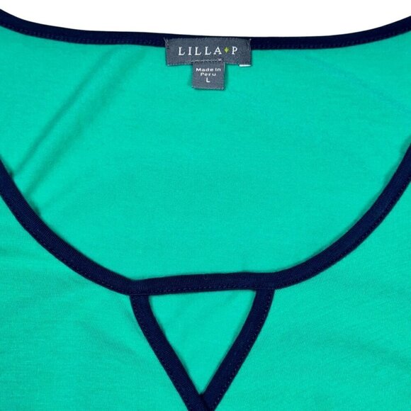 Lilla.P Maxi Dress Sz.L Green Blue Jersey Sleeveless Colorblock Summer Preppy - Picture 6 of 10